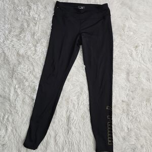 Puma Black And Gold Capri Leggings Small‎